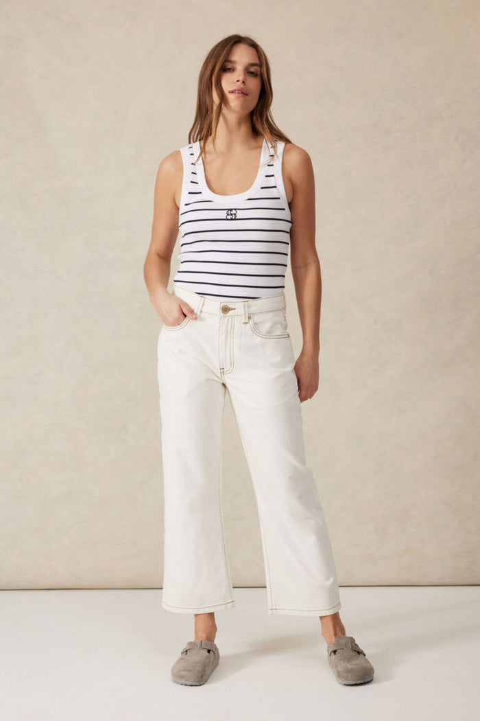 Contour Rib Scoop Tank - White/New Navy Monogram Embroidery - Sare StoreCeres LifeTank