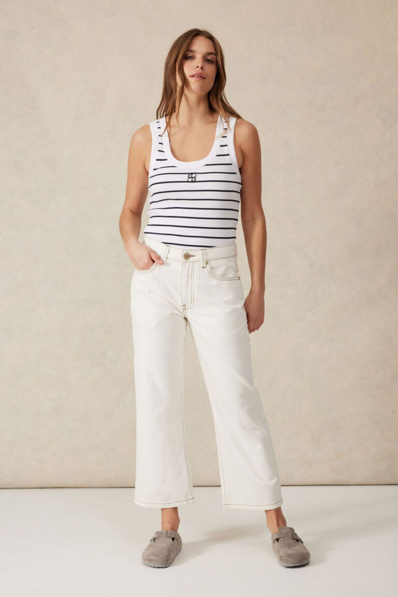 Contour Rib Scoop Tank - White/New Navy Monogram Embroidery - Sare StoreCeres LifeTank
