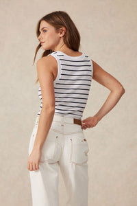 Contour Rib Scoop Tank - White/New Navy Monogram Embroidery - Sare StoreCeres LifeTank