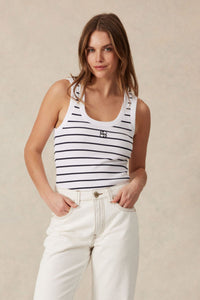 Contour Rib Scoop Tank - White/New Navy Monogram Embroidery - Sare StoreCeres LifeTank