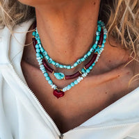 Turquoise & Cherry Red Beaded Necklace