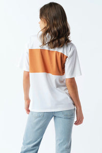 Dual Panel Embroidered Tee - White / Tan / Pink - Sare StoreApero LabelT-shirt