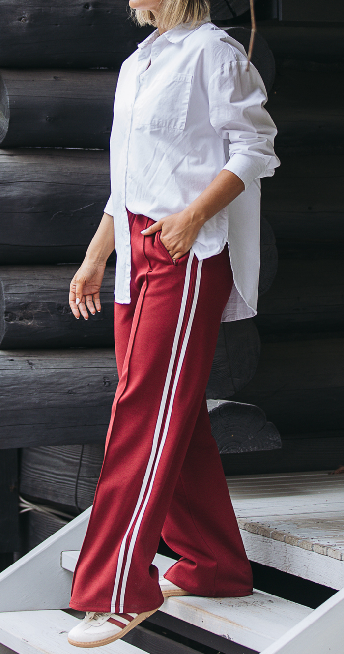 Noah Wide Pant - Burgundy Stripe
