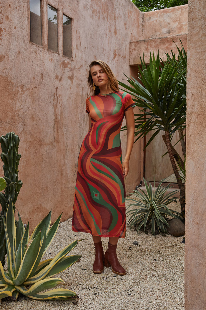 Yoko Midi Dress - Crimson Sun