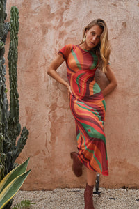 Yoko Midi Dress - Crimson Sun