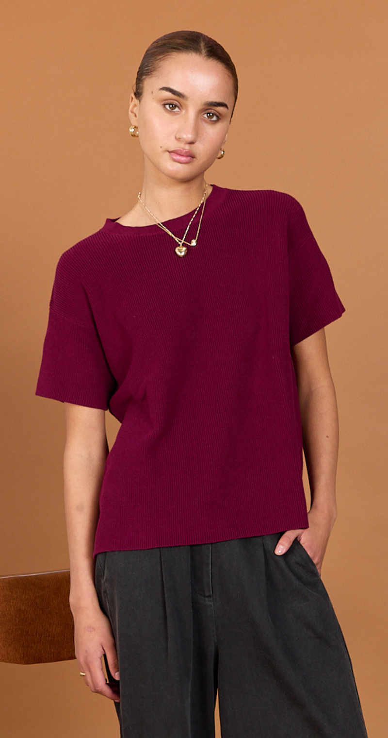 Jasper Knitted Tee - Burgundy