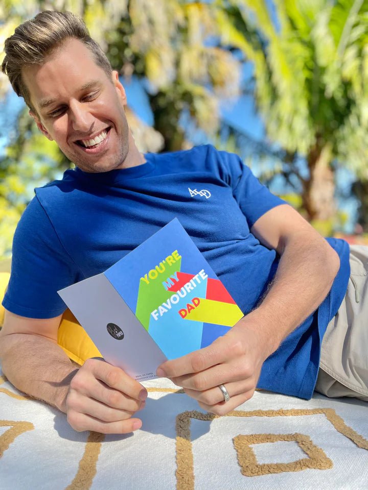 Favourite dad - Blue & Green Father's Day Greeting Card - Sare StoreBad on PaperGreeting Cards