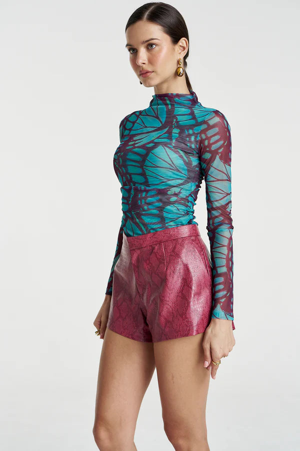 Mesh LS Rouched Skivvy - Jade Butterfly