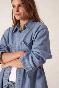 Goldie Longline Denim Shacket - Blue Herringbone - Sare StoreCeres LifeShacket