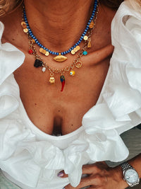 Multi Charm Summer Necklace and Blue Beaded Necklace