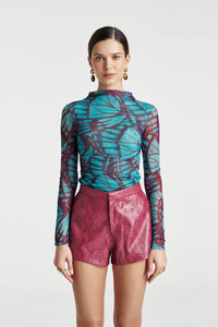 Mesh LS Rouched Skivvy - Jade Butterfly