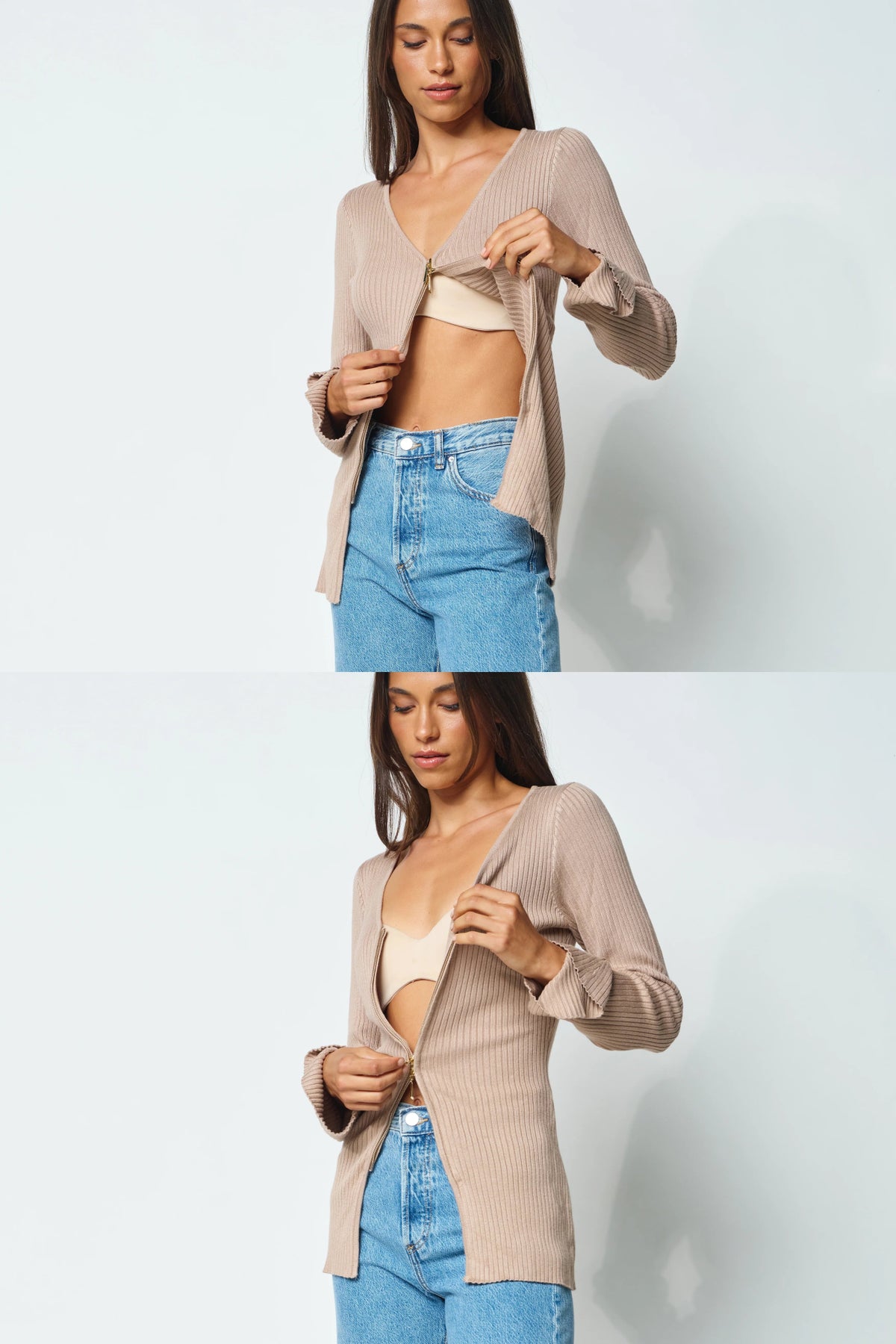 Kaia Zip-Front Knit Top - Mocha - Sare StoreApero Label