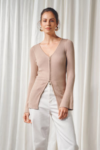 Kaia Zip-Front Knit Top - Mocha - Sare StoreApero Label