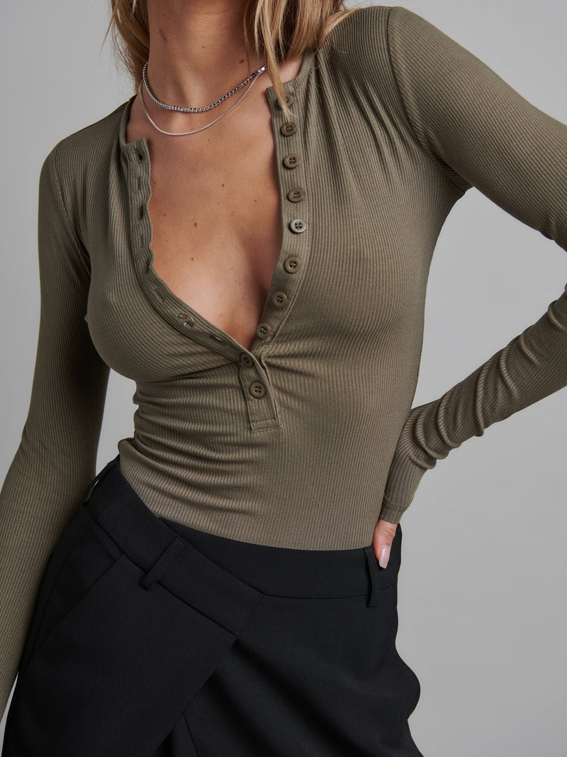 Lara Bodysuit - Khaki - Sare StoreBayse BrandTops