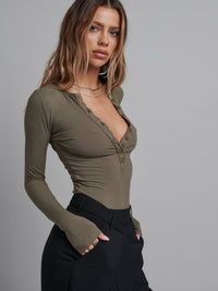 Lara Bodysuit - Khaki - Sare StoreBayse BrandTops