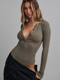 Lara Bodysuit - Khaki - Sare StoreBayse BrandTops