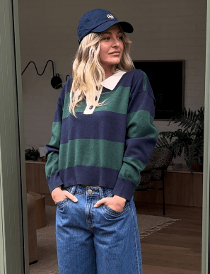 Long Sleeve Rugby Knit - Pine Green/New Navy Stripe - Sare StoreCeres Lifelong sleeve