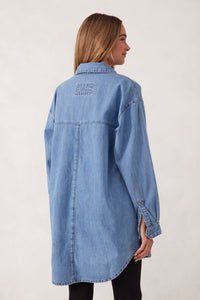 Longline Panelled Denim Shirt - Mid Vintage Blue - Sare StoreCeres LifeShirt