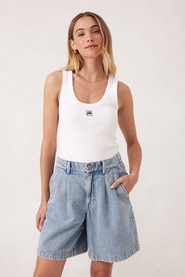 Longline Pleat Denim Short - Vintage Blue - Sare StoreCeres LifeDenim Shorts