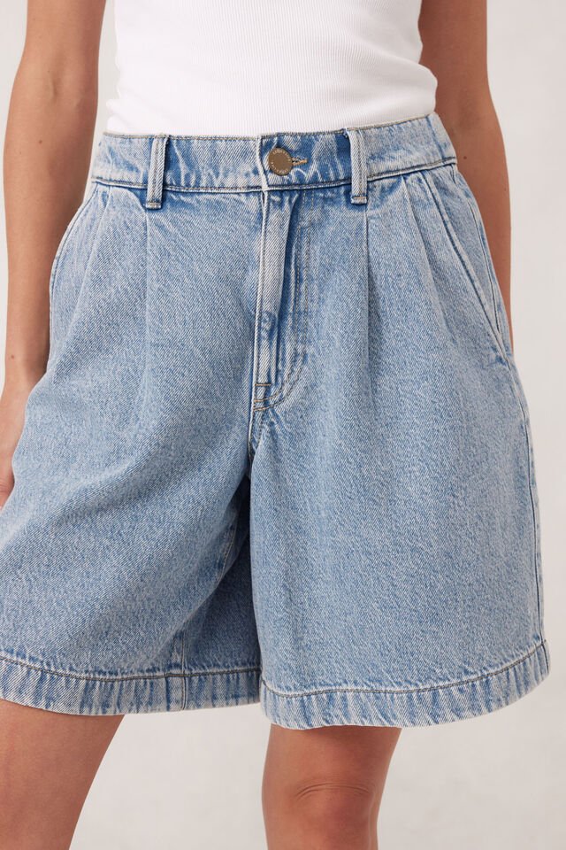 Longline Pleat Denim Short - Vintage Blue - Sare StoreCeres LifeDenim Shorts