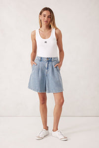 Longline Pleat Denim Short - Vintage Blue - Sare StoreCeres LifeDenim Shorts