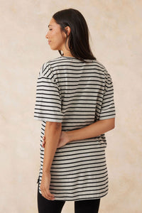 Longline Step Hem Tee - Cloud Marle/Black Stripe - Sare StoreCeres LifeT-shirt