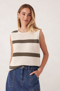 Mesh Knit Tank - ECRU - Soft Olive Stripe - Sare StoreCeres LifeTops