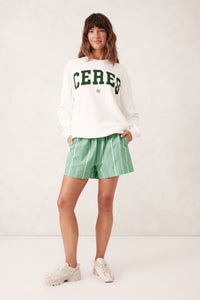 Mila Short - Grass Green And Oxford Blue Stripe - Sare StoreCeres LifeShorts