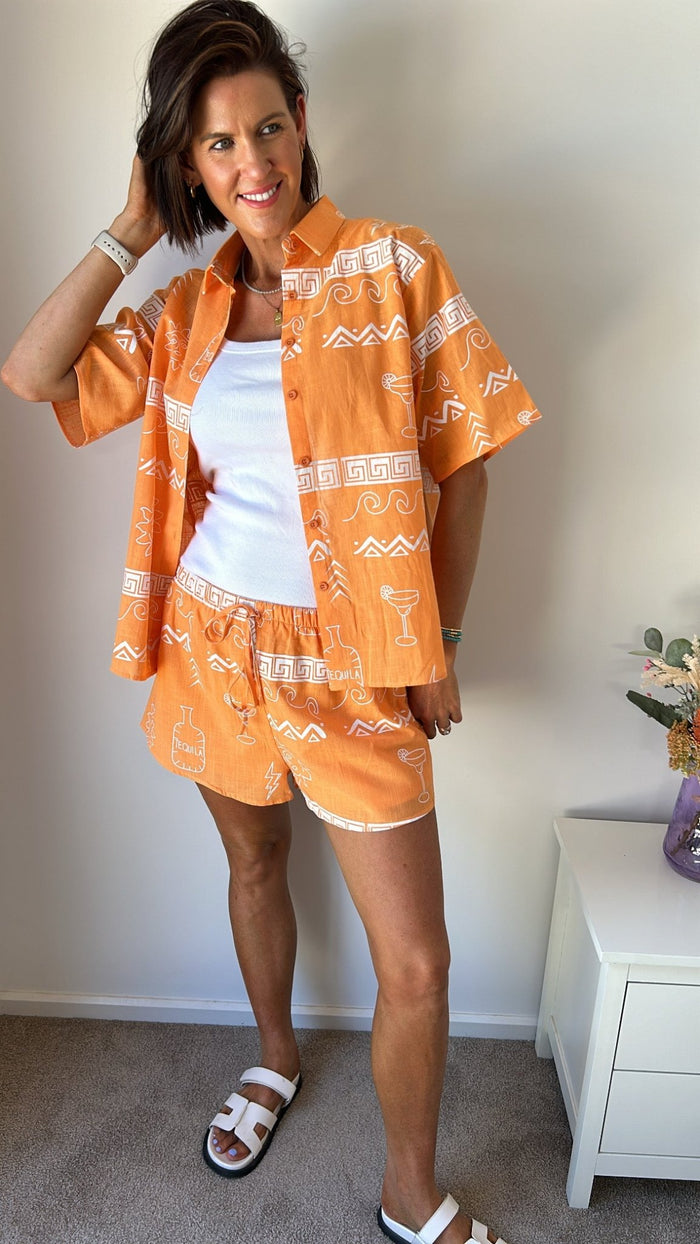 Orange/White Greek Tequila Short Set - Sare StoreBy FrankieSet