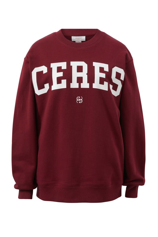 Oversized Slouchy Crew - Burgundy Heritage Logo - Sare StoreCeres LifeSweatshirts