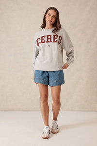 Oversized Slouchy Crew - Grey Marle Heritage Logo - Sare StoreCeres LifeJumper