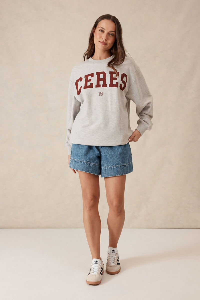 Oversized Slouchy Crew - Grey Marle Heritage Logo - Sare StoreCeres LifeJumper