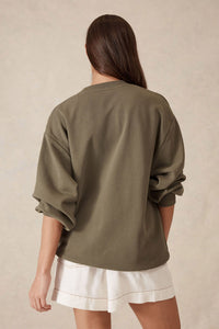 Oversized Slouchy Crew - Khaki Cream Heritage Logo - Sare StoreSare Store