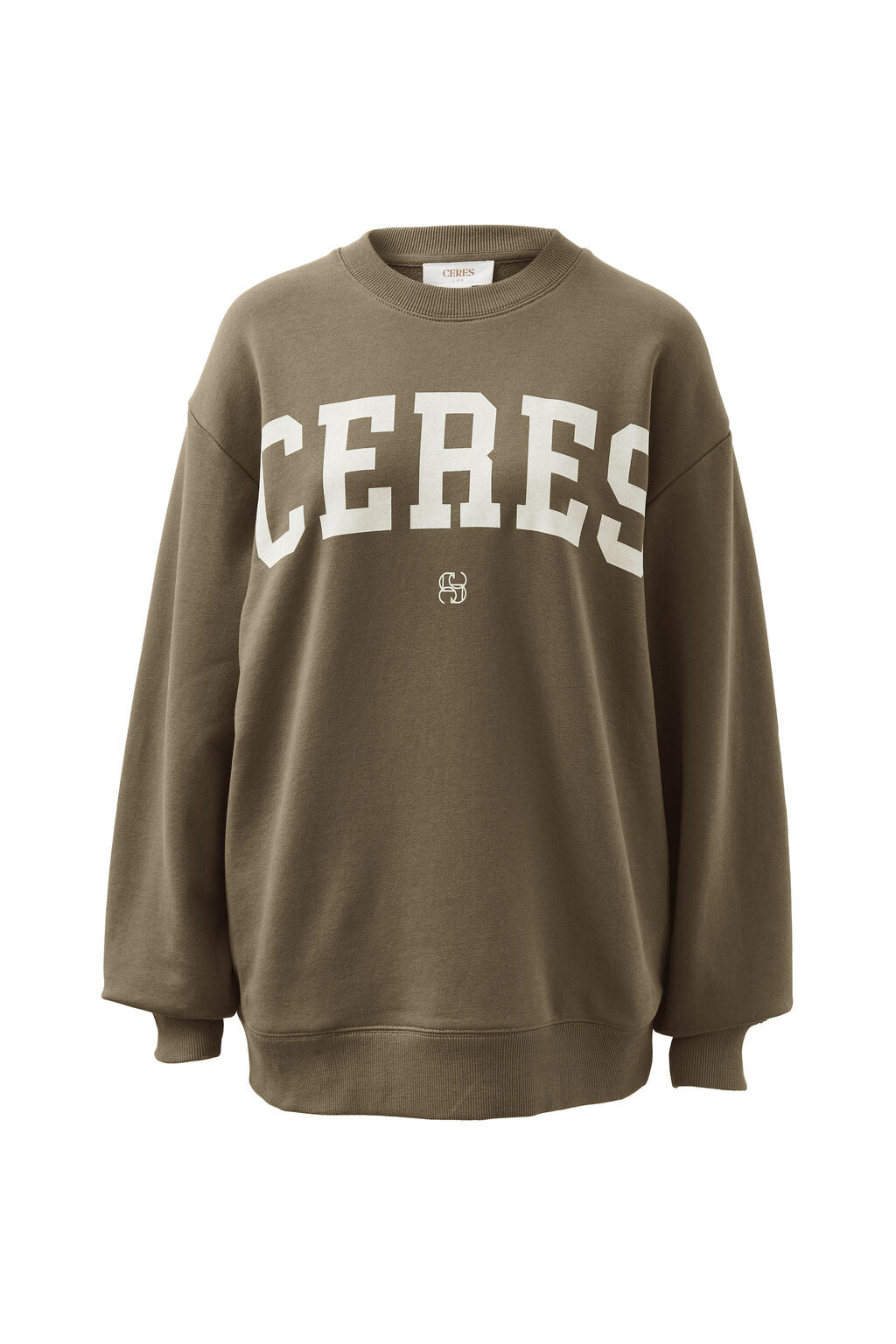 Oversized Slouchy Crew - Khaki Cream Heritage Logo - Sare StoreSare Store