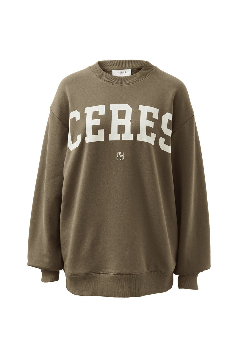 Oversized Slouchy Crew - Khaki Cream Heritage Logo - Sare StoreSare Store