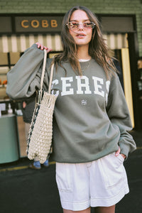 Oversized Slouchy Crew - Khaki Cream Heritage Logo - Sare StoreSare Store