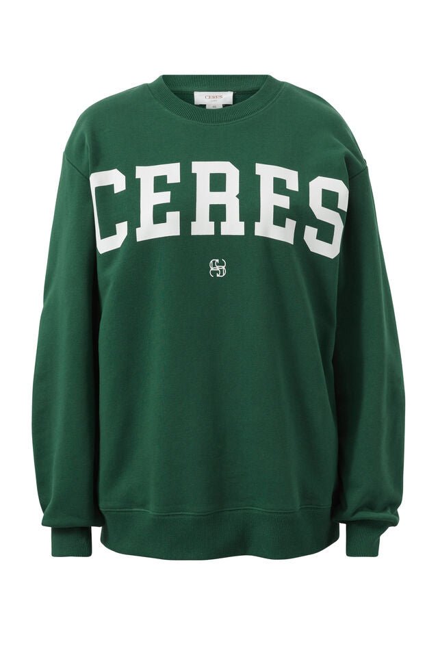 Oversized Slouchy Crew - Pine Green Heritage Logo - Sare StoreCeres LifeSweatshirts