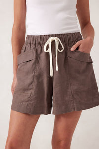 Panelled Pull On Short - Choc Linen - Sare StoreCeres LifeShorts