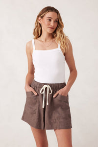 Panelled Pull On Short - Choc Linen - Sare StoreCeres LifeShorts