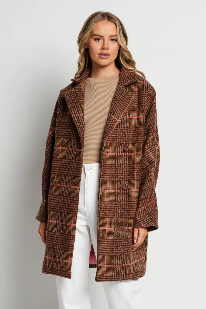 Phoebe Oversized Coat - Brown/Pink Check - Sare StoreApero LabelJacket