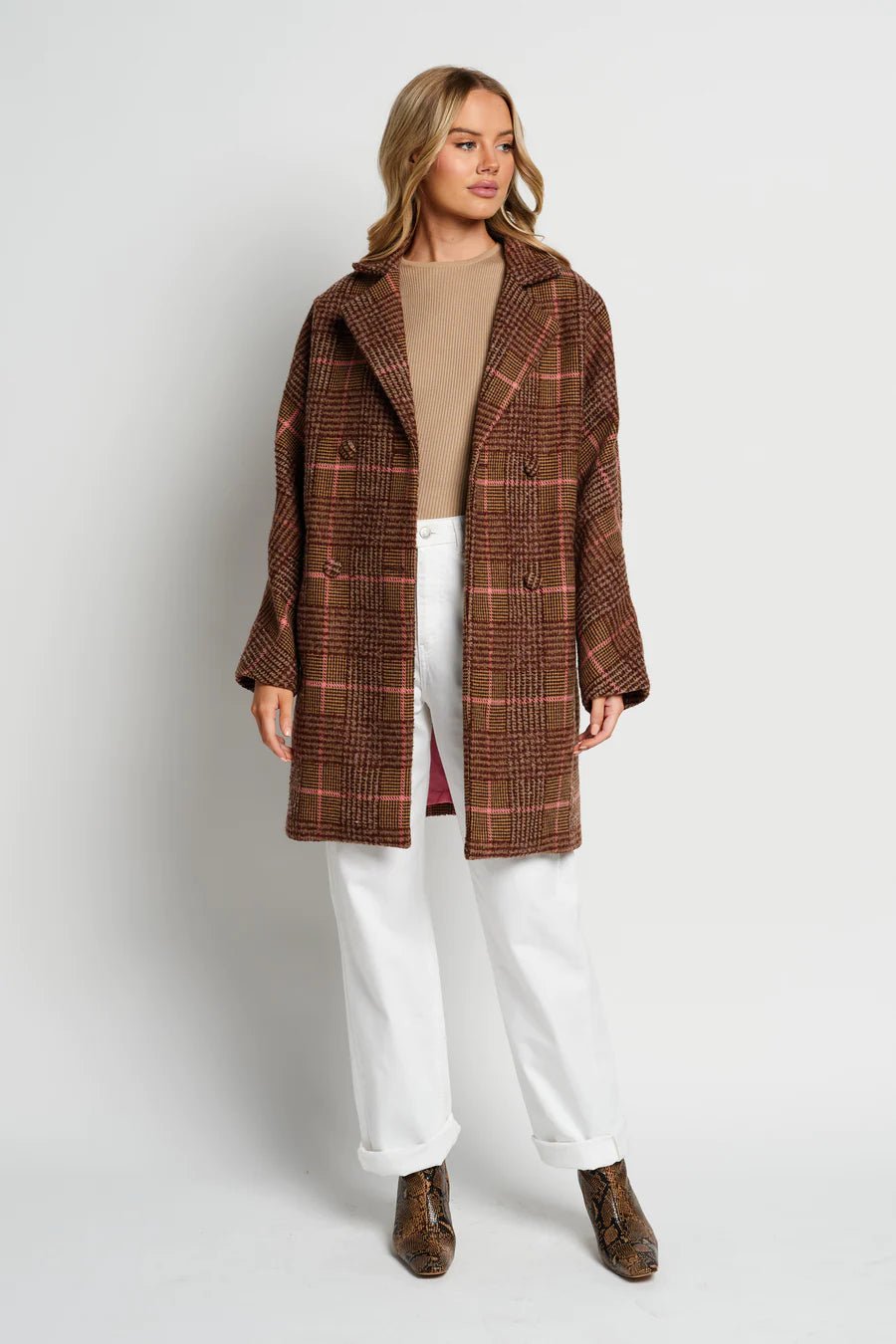Phoebe Oversized Coat - Brown/Pink Check - Sare StoreApero LabelJacket