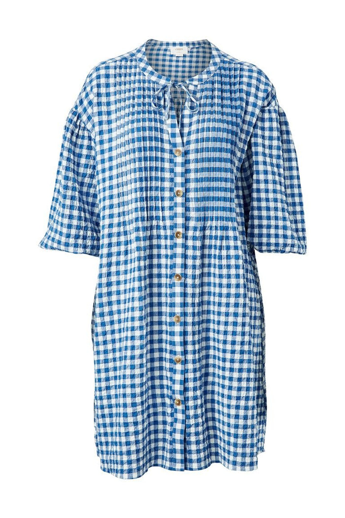 Pintuck Check Mini Dress - Santorini Blue Check - Sare StoreCeres LifeDress