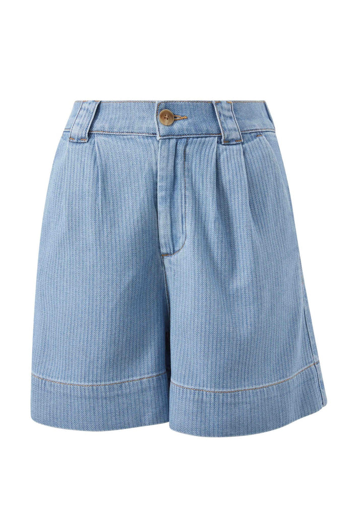 Pleat Front Short - Blue Herringbone - Sare StoreCeres LifeShorts