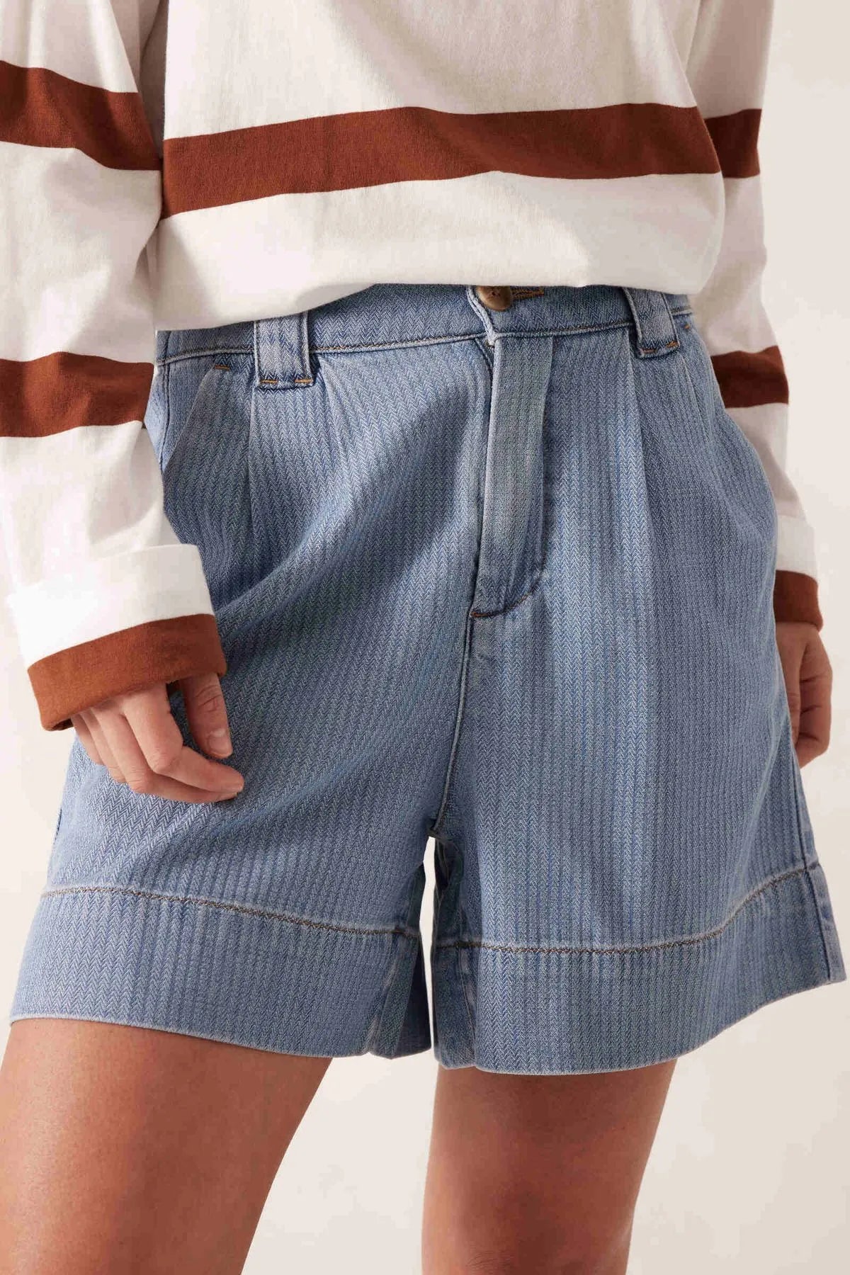 Pleat Front Short - Blue Herringbone - Sare StoreCeres LifeShorts