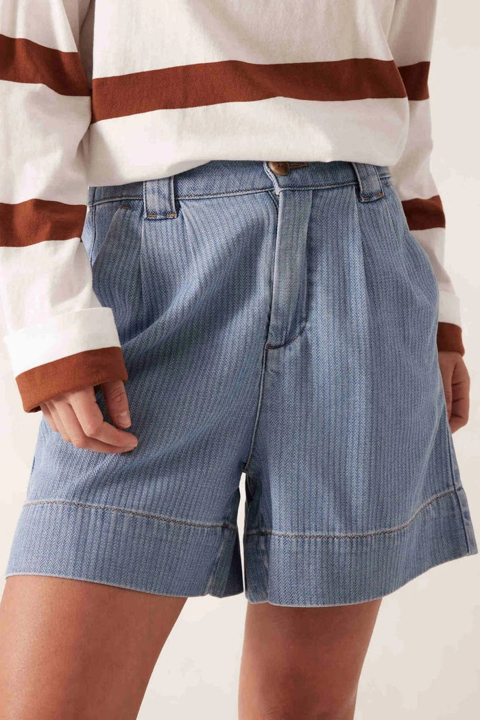 Pleat Front Short - Blue Herringbone - Sare StoreCeres LifeShorts