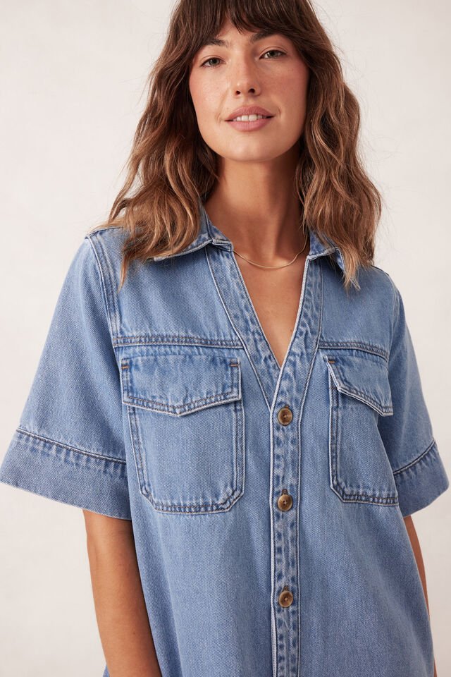 Relaxed Shirt Dress - Mid Vintage Blue - Sare StoreCeres LifeDress