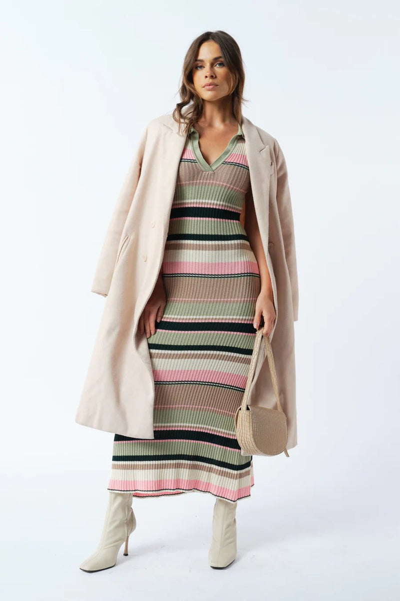 Remi Stripe Ribbed Knit Midi Dress - Green Multi Stripe - Sare StoreApero LabelDress