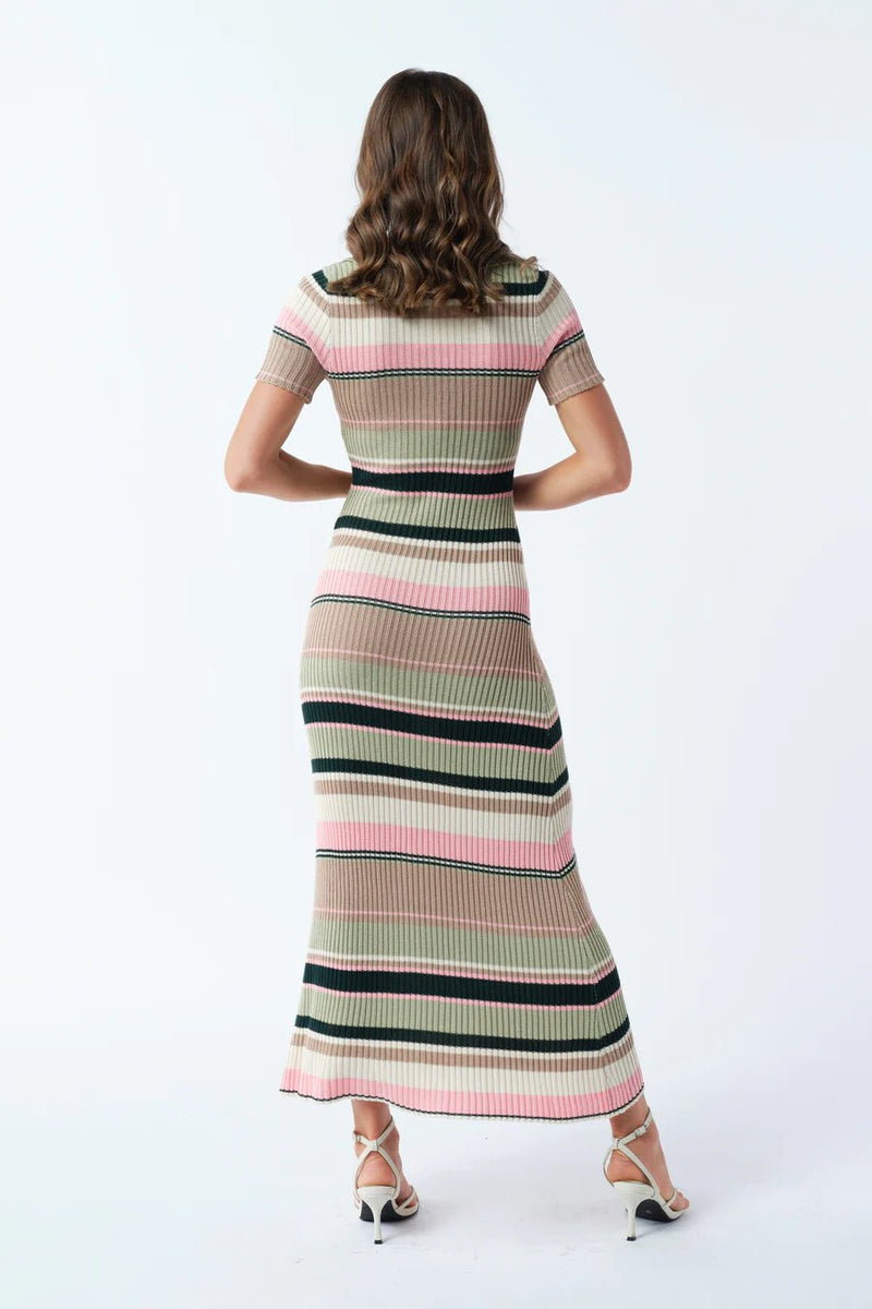Remi Stripe Ribbed Knit Midi Dress - Green Multi Stripe - Sare StoreApero LabelDress