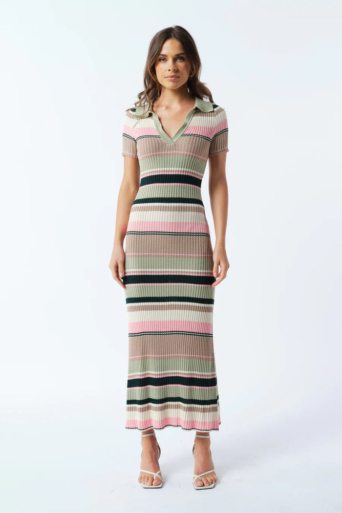 Remi Stripe Ribbed Knit Midi Dress - Green Multi Stripe - Sare StoreApero LabelDress