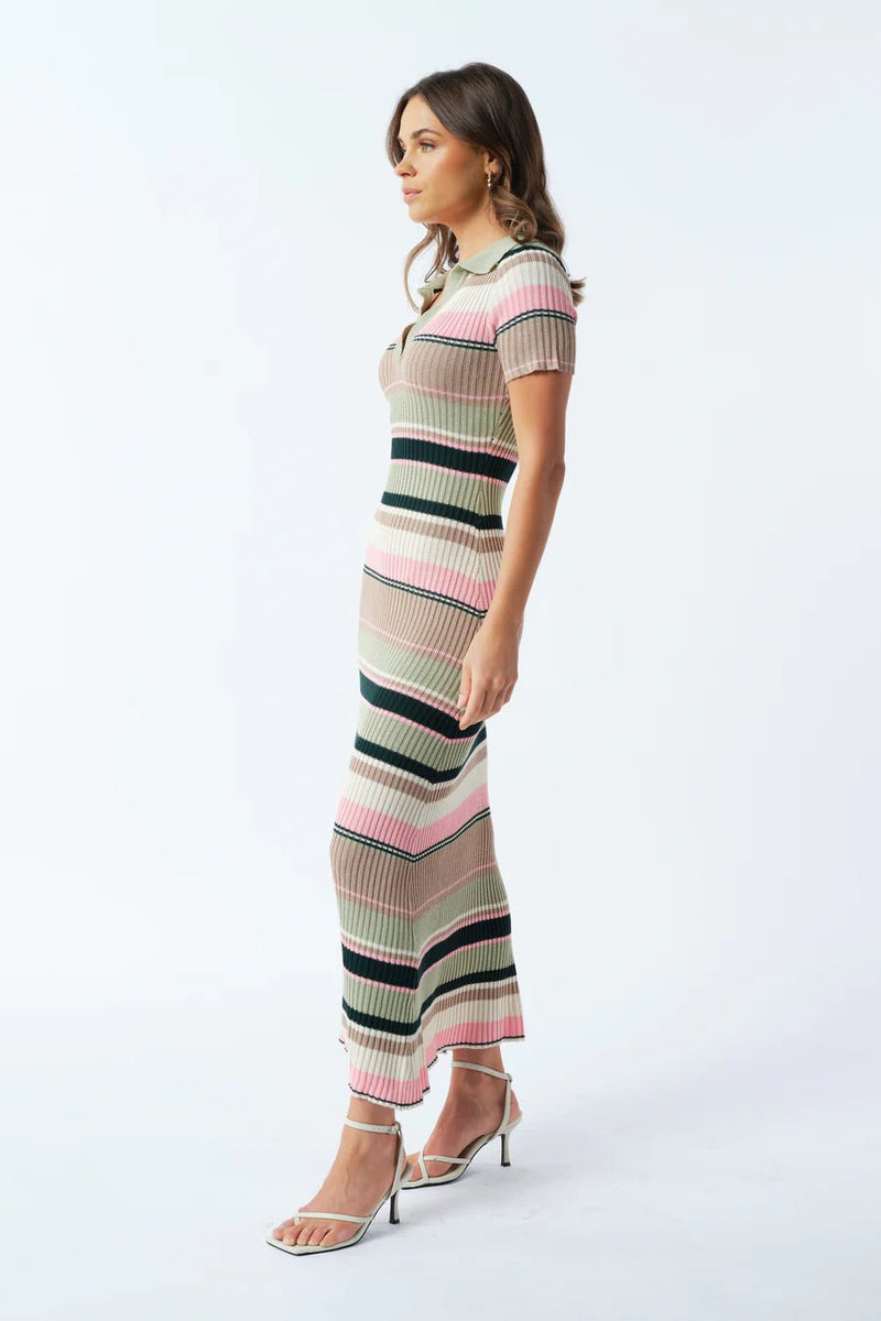 Apero | Remi Stripe Ribbed Knit Midi Dress - Green Multi Stripe Sare Store Apero | Remi Stripe Ribbed Knit Midi Dress - Green Multi Stripe Sare Store